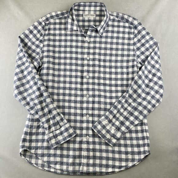 American Apparel Shirt Mens L Blue White Plaid Gingham Button Down Long Sleeve - Picture 1 of 8